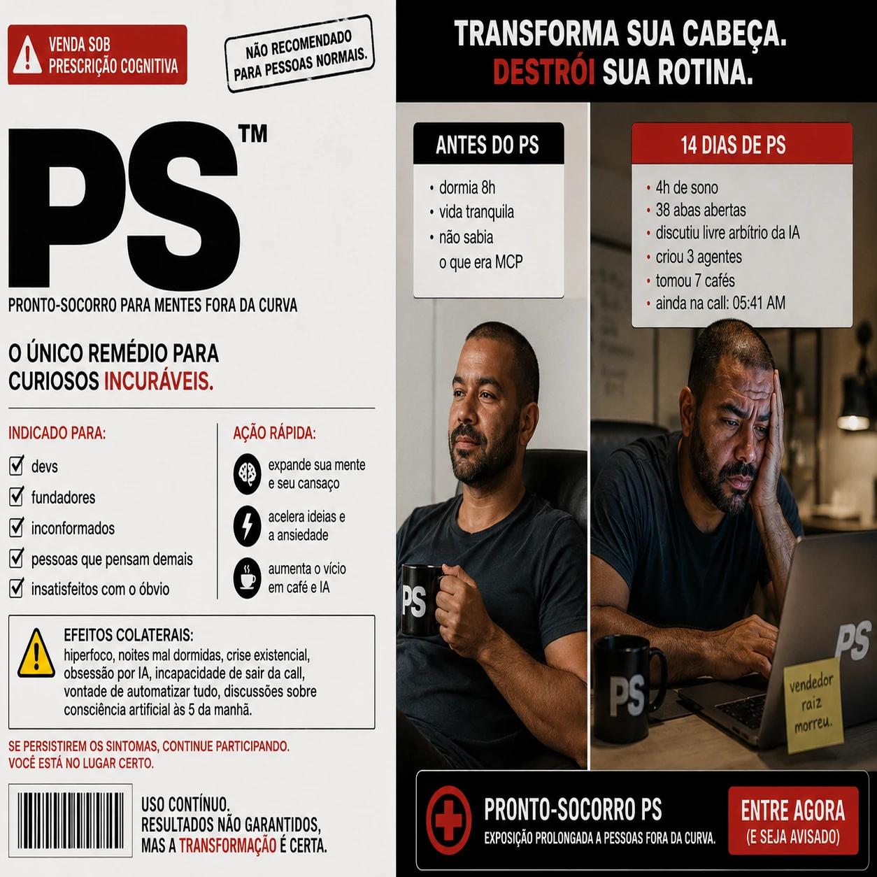 Petrúcio com expressão séria em ambiente de — Petrúcio. Onde a curiosidade encontra a realidade implacável da transformação.