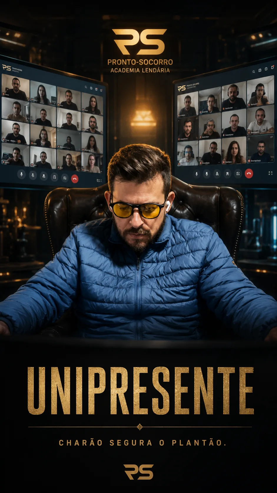 Lucas Charão multiplicado em várias telas ao mesmo tempo na Batalha das IDEs — Dizem que é onipresente. O Charão prefere 'unipresente': um só, presente em toda