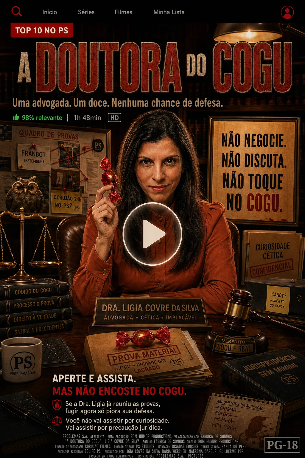 Pôster "A Doutora do Cogu" — Top 10 no PS. Dra. Ligia já reuniu as provas: cético, questionador, implacável.