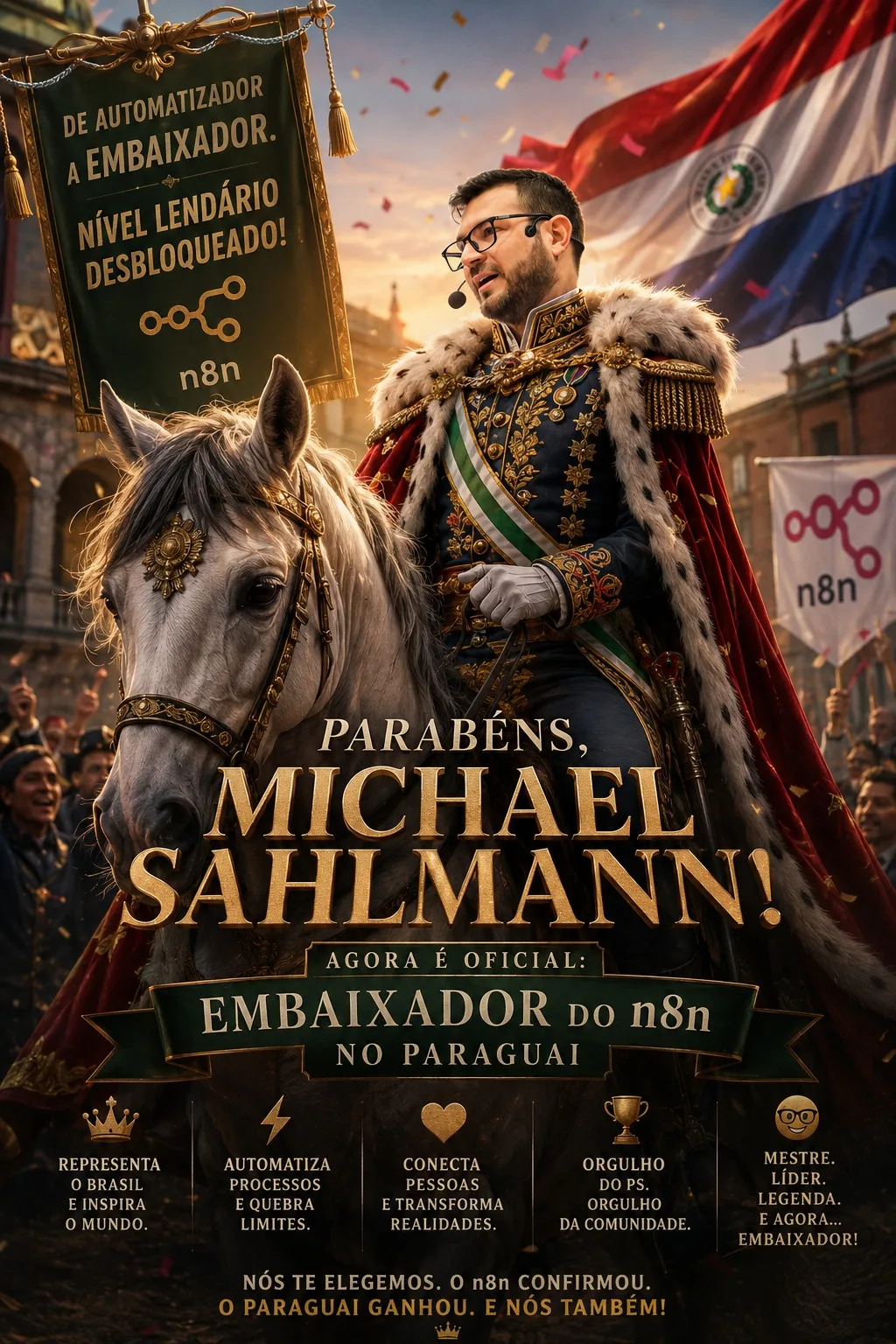 Michael Sahlmann — Embaixador n8n — Michael Sahlmann. Do PS direto para embaixador n8n. A gente sabia antes.