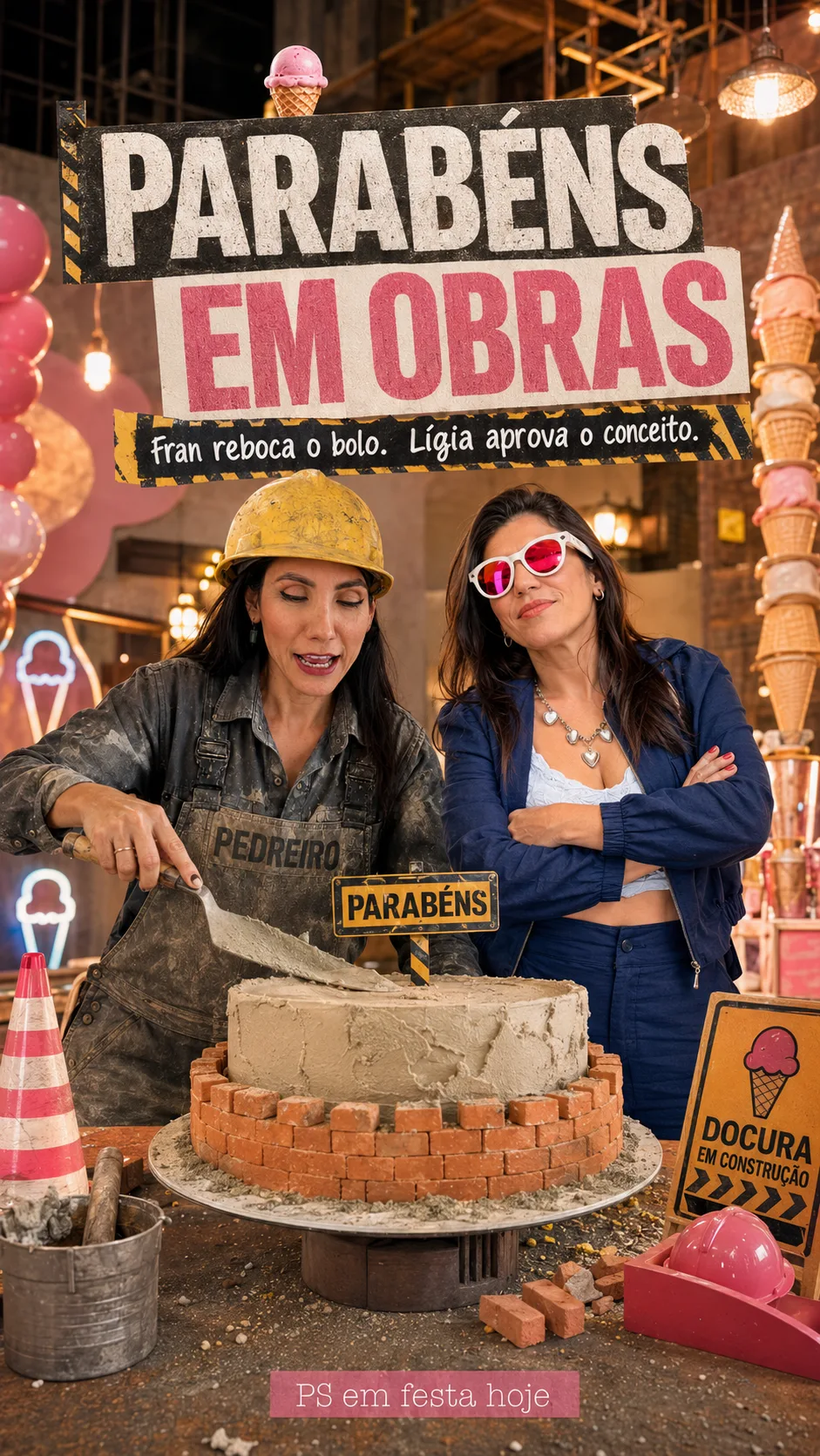 Terceira arte do aniversário conjunto de Ligia e Fran — Aniversário das duas, take 3: ninguém soprou a vela antes de alinhar o complianc